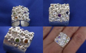 Star Nebula Ring.  Sterling, amethyst, citrine, peridot