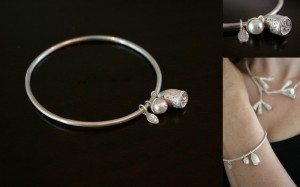 Cast sterling silver Red Gum seed pod and pearl acorn bangle.