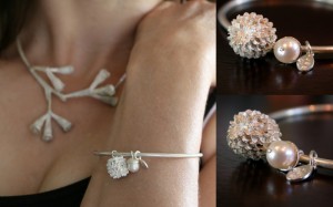 Cast sterling silver She Oak seed pod and pearl acorn bangle.  