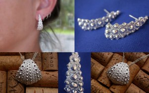 Sea urchin earrings, cast in sterling silver. Matching pendant also available