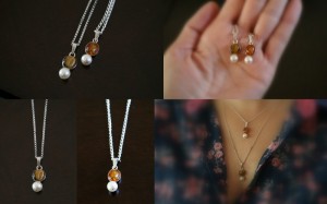 "Not Your Grandmother's Pearls" Collection. Sterling, freshwater pearl, amber, tigers eye