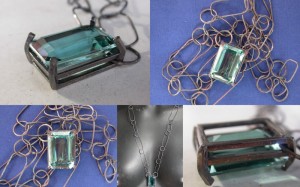 Beautiful blue quartz in a blackened, rustic setting and chain