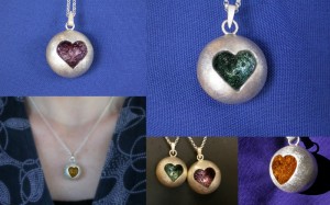 Purple and Aqua Heart pendants