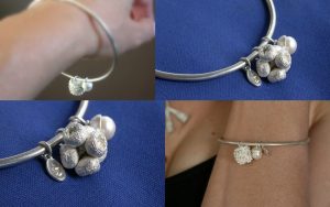 Cast gum nut cluster on sterling silver with a freshwater pearl 'acorn'
