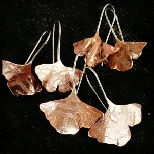 Etched copper ginkgo leaves