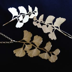 Maidenhair earrings.  Hand cut and etched sterling silver