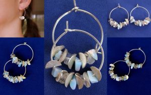 Sparkly silver and moonstone kinetic hoops