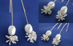 Commissioned gold wire, cast sterling eucalyptus and pearls