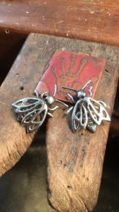 Bee pendants, Sand-cast silver