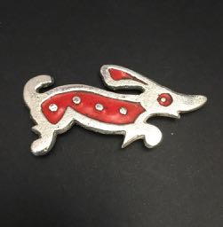 Little Red Dog.. Brooch in sterling silver and enamel... Sand cast